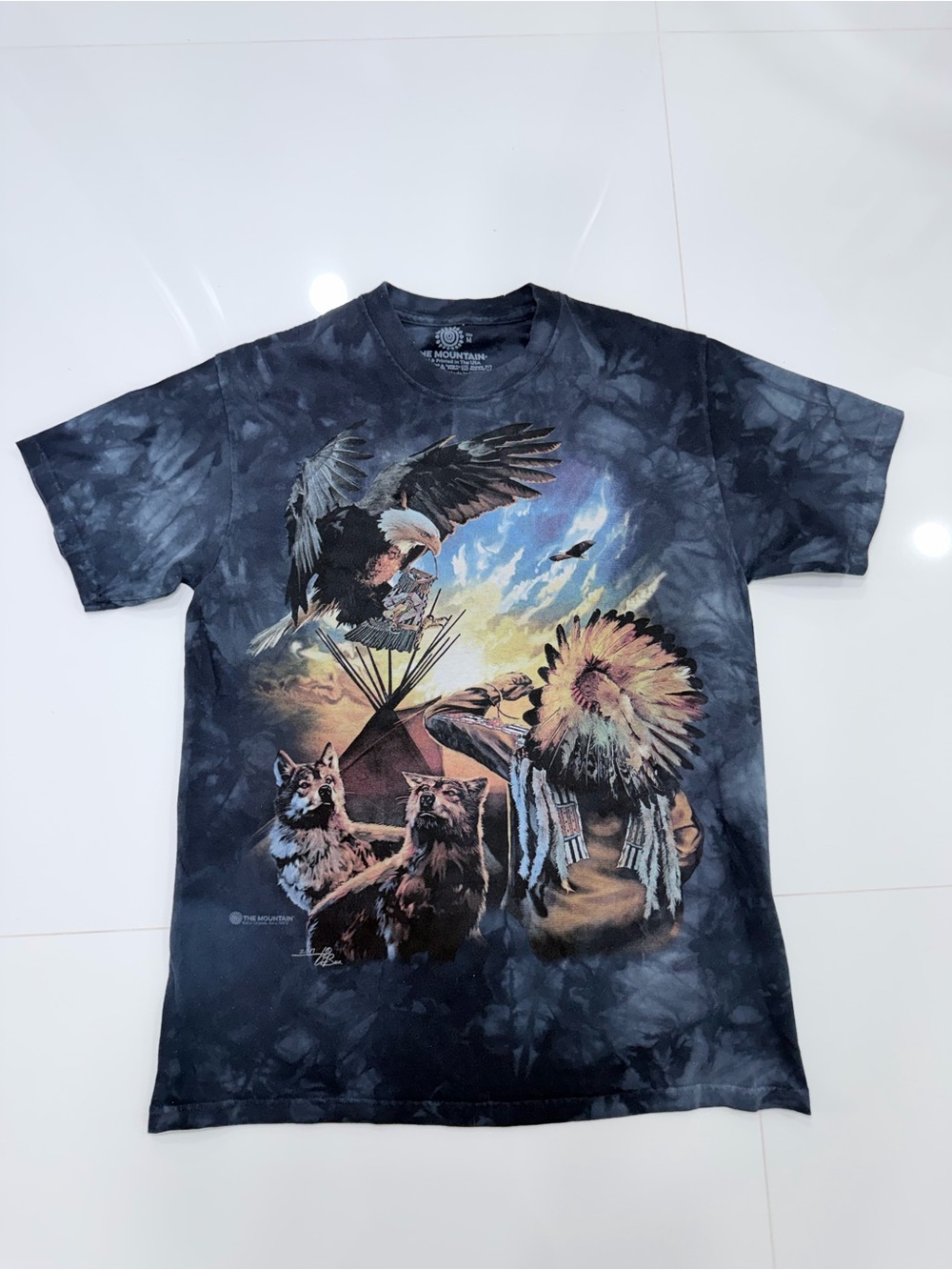 The Mountain Black Tie-Dye Eagle, Wolves & Headdress Graphic Tee